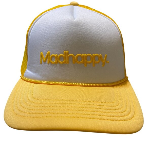 Mad Happy Classic foam trucker snap back hat yellow OS NEW - Picture 2 of 7